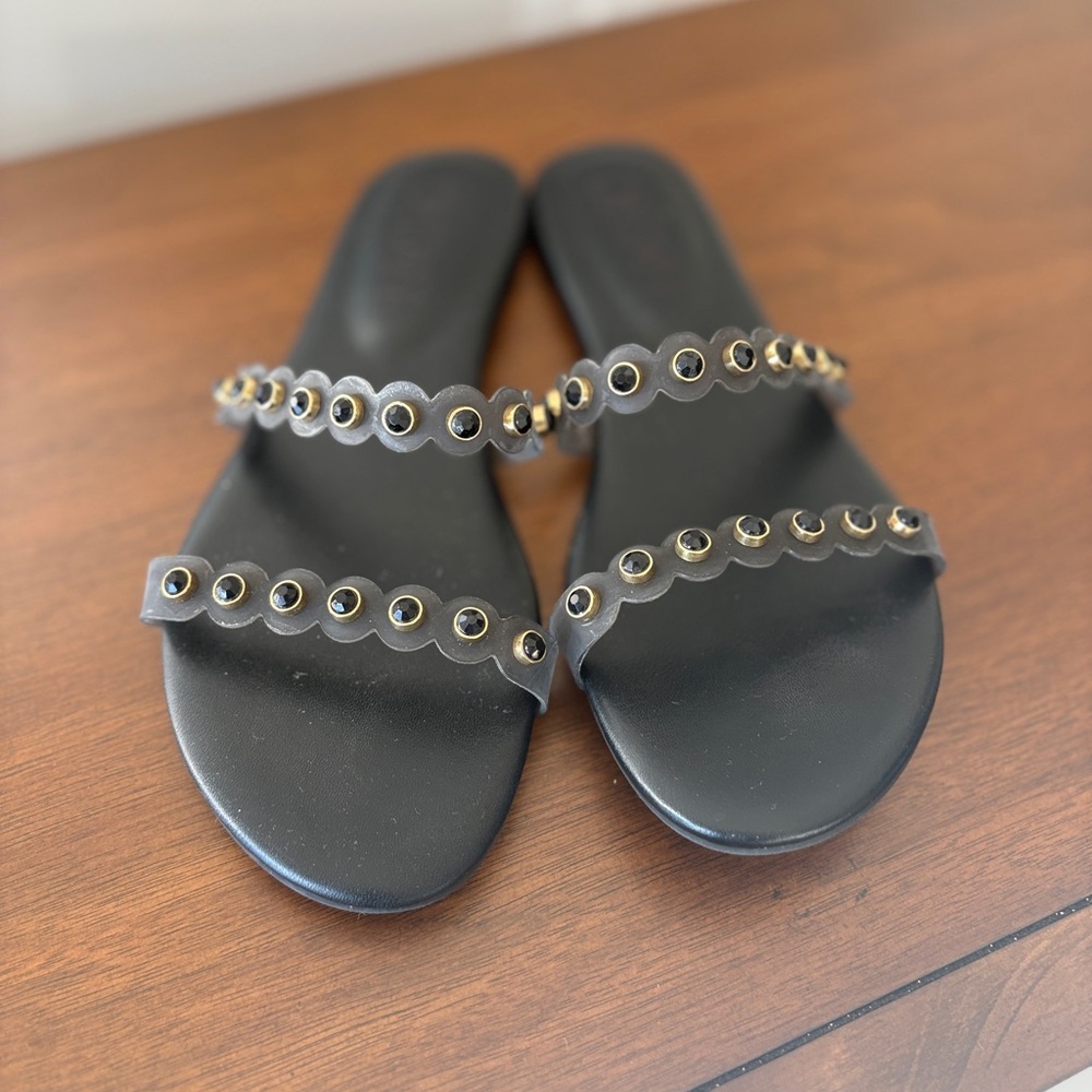 Elegant Black Sandals with Gold Detailing